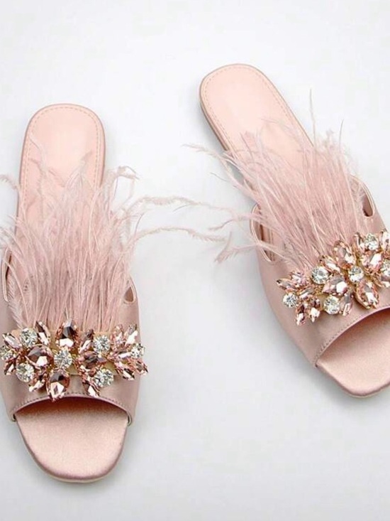 SHEIN Shoes - Embellished Feather Slide Sandals in Blush Pink